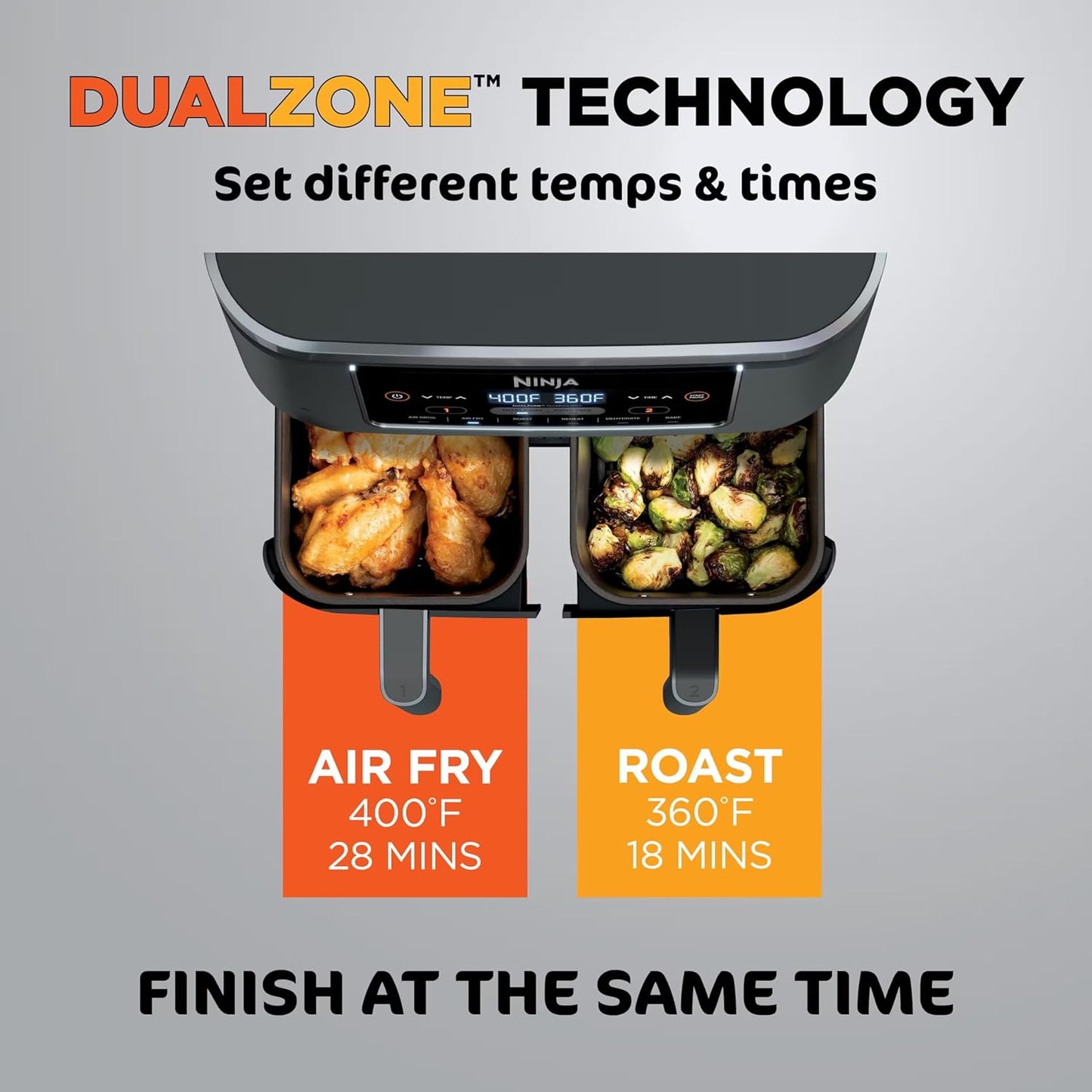 Ninja AD150 Foodi 8 Quart DualZone Air Fryer - 6-in-1 with 2 Baskets for Quick, Easy Meals - Black (Renewed)