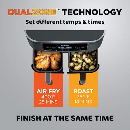 Ninja AD150 Foodi 8 Quart DualZone Air Fryer - 6-in-1 with 2 Baskets for Quick, Easy Meals - Black (Renewed)