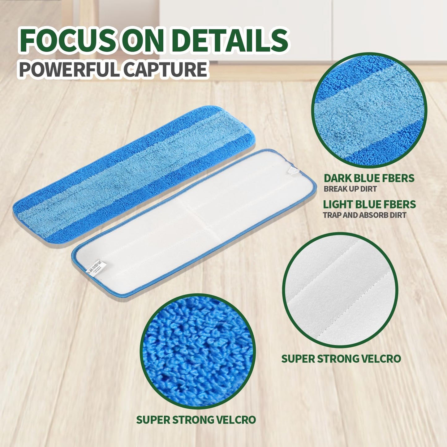 Vowanop 4 Pack Microfiber Cleaning Pads Compatible with Bona Mop, Reusable Microfiber Mop Pads for 18 Inch Mop, Hardwood Floor Replacement Cleaning Mop Pads, Machine Washes