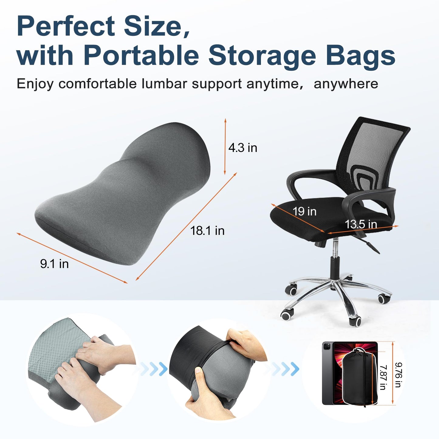 Dikuer Heated Lumbar Support Pillow, Lumbar Support Pillow with Detachable Heating Pad for Back Pain Relief, Back Pillow for Sleeping, Office, Chair, Car