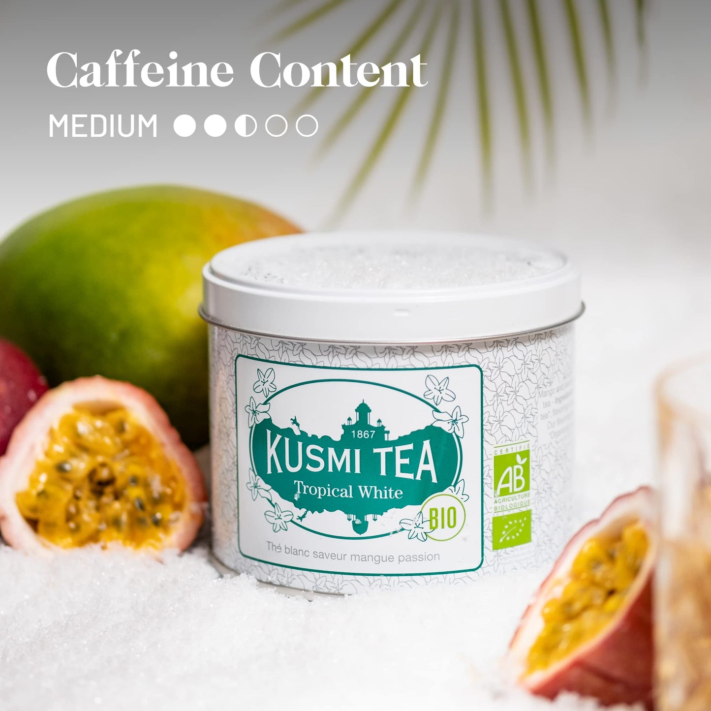 Kusmi Tea - Tropical White - Organic Blend of White Tea & Green Tea with Mango and Passion Fruit - Organic Flavored White Teas - Loose Leaf Tea - Tin Box of 3.1 oz - Quantity for about 50 cups