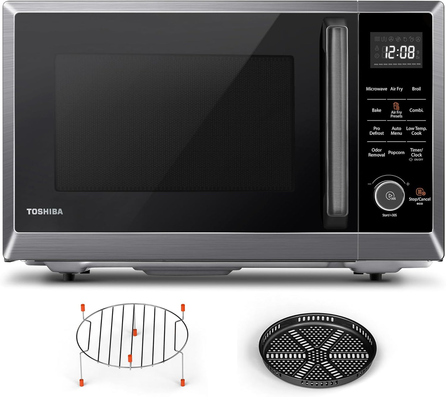 TOSHIBA Air Fryer Combo - 8-in-1 Countertop Microwave Oven with Convection & Broil | 1.0 Cu.ft, Black Stainless Steel