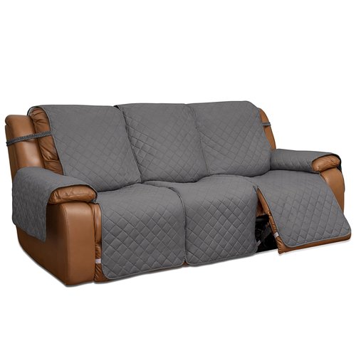 Easy-Going Recliner Sofa Cover, Reversible Couch Cover for 3 Seat Recliner, Split Sofa Cover for Each Seat, Furniture Protector with Elastic Straps for Dogs, Pets(3 Seater, Gray/Light Gray)