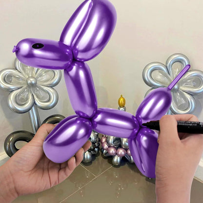 Skiennix 100Pcs Metallic Long Balloons - Thick Latex Twisting Balloons for Animal Modeling | Multi-Color