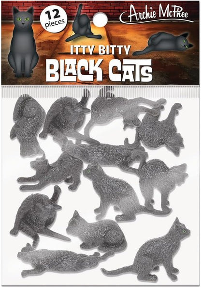 Accoutrements Archie McPhee Itty Bitty Black Cats - 12 Adorable Vinyl Kitties in 6 Styles for Halloween Fun