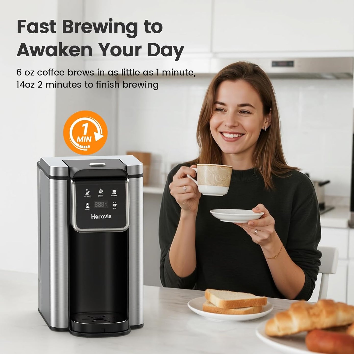 Single Serve Coffee Maker - K-Cup & Grounds, Hot/Iced Brew, 50oz Reservoir, Stainless Steel, Black