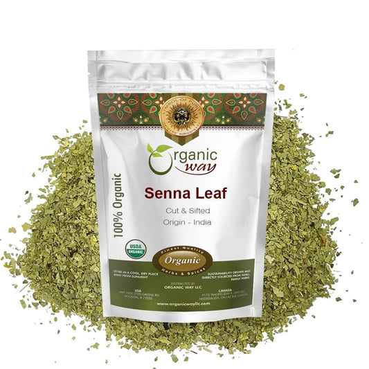 Organic Way Senna Leaf Cut & Sifted (Cassia angustifolia) - Herbal Tea | Kosher & USDA Certified | Vegan, Non-GMO & Gluten Free | Tested for Heavy Metal | 100% Raw from India (1LBS / 16Oz.)