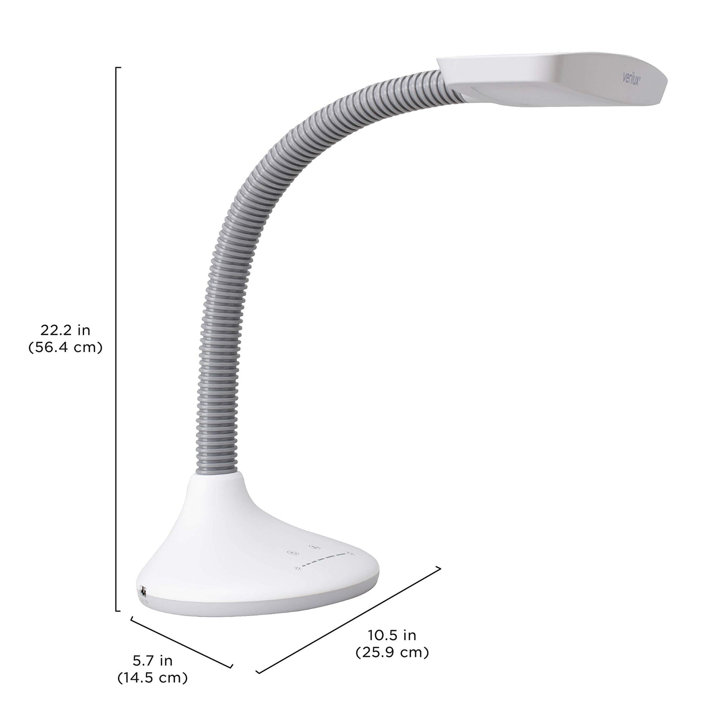 Verilux SmartLight Full Spectrum LED Desk Lamp with Adjustable Brightness, Flexible Gooseneck and Integrated USB Charging Port - Reduces Eye Strain and Fatigue - Ideal for Readers, Artists, Crafters