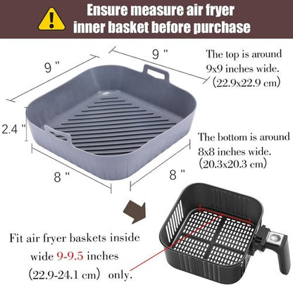 Golden Associate Silicone Liners - Non-Stick Reusable Air Fryer Basket | 2 Pcs, 9" Top Size, 8" Bottom Size