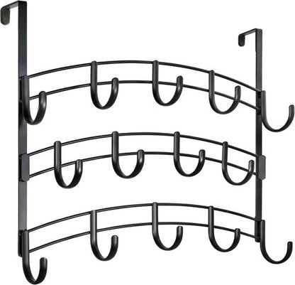 LYNK Professional® Over the Door Hooks - 14 Hook Coat Rack for Towels & Clothes - Black Finish