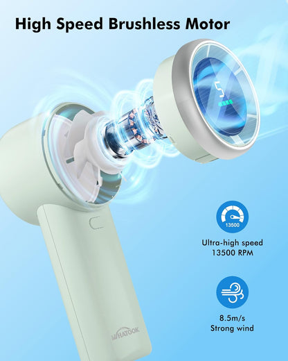 WHATOOK Portable Handheld Mini Fan - High-Speed Cooling with 10-Hour Battery Life | USB Rechargeable, Green