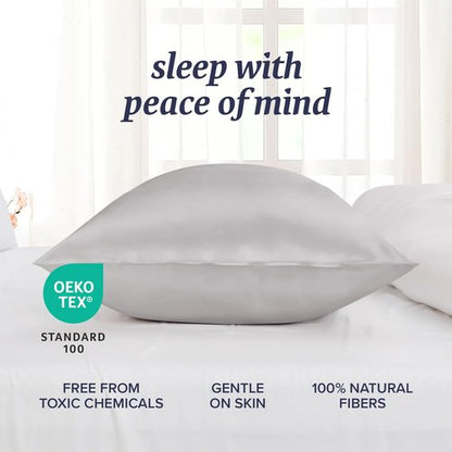 Beckham Hotel Collection Silk Pillow Case with Zipper, 100% Mulberry Silk Pillowcase for Hair & Skin, 22 Momme 6A Grade, Oeko-TEX Certified, 1PC, Queen, Silver Cloud