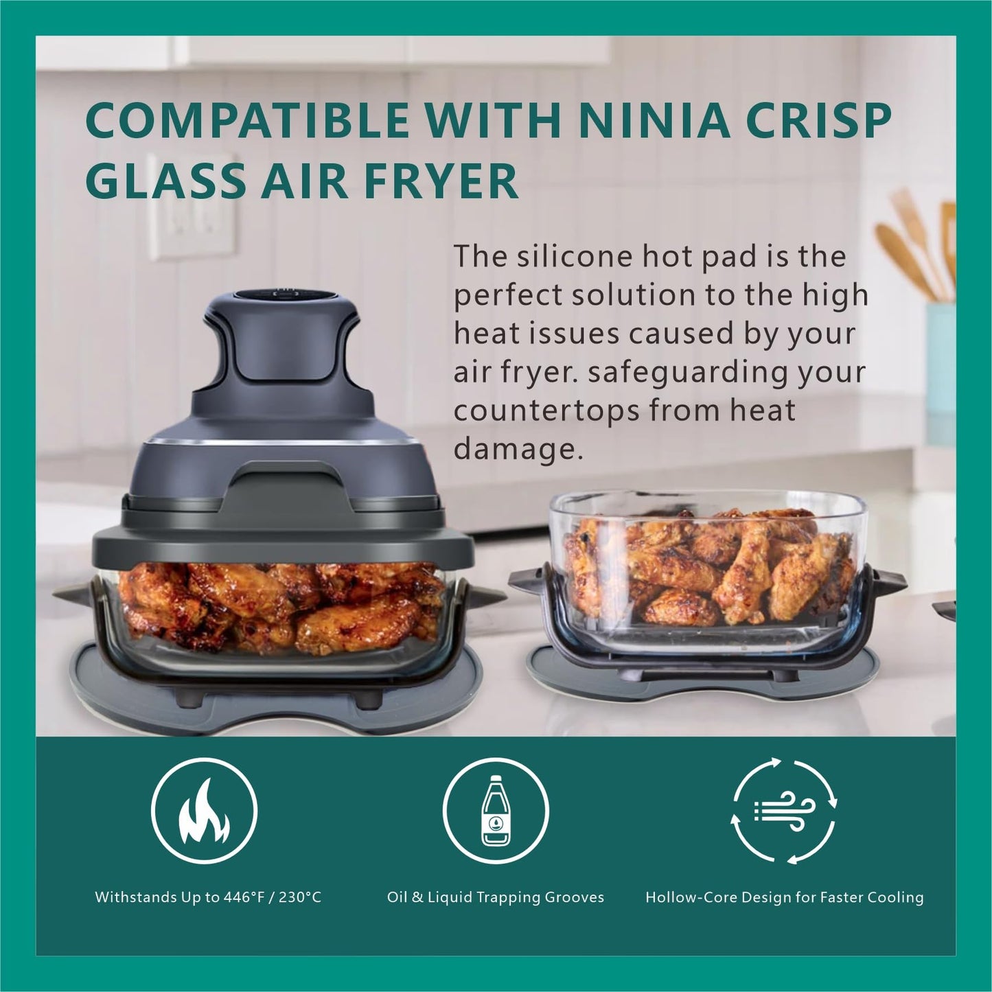 Silicone Heat Resistant mat for Ninja Crispi Air Fryer,Heat-Insulating Accessories Compatible with Ninja crispi FN101 containers,Kitchen Air Fryer Trivet (Sage Green)