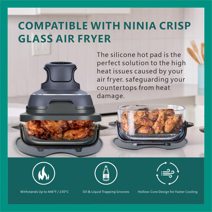 Silicone Heat Resistant mat for Ninja Crispi Air Fryer,Heat-Insulating Accessories Compatible with Ninja crispi FN101 containers,Kitchen Air Fryer Trivet (Sage Green)