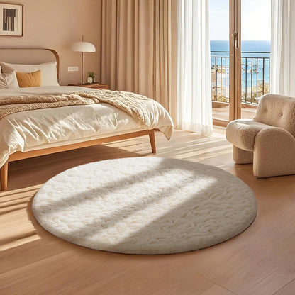Ophanie Round Rug 2Ft Ivory Circle Area Rug, Fluffy Fuzzy Bedroom Carpet, Plush Soft Shaggy Indoor Floor Cream Living Room Rugs for Kids Home Decor Aesthetic, Nursery