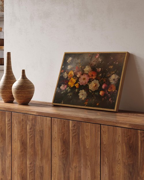 InSimSea Framed Canvas Wall Art - Vintage Fall Floral Painting for Living Room & Bedroom | 12x16 Inch