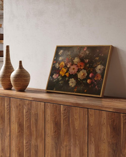 InSimSea Framed Canvas Wall Art - Vintage Fall Floral Painting for Living Room & Bedroom | 12x16 Inch