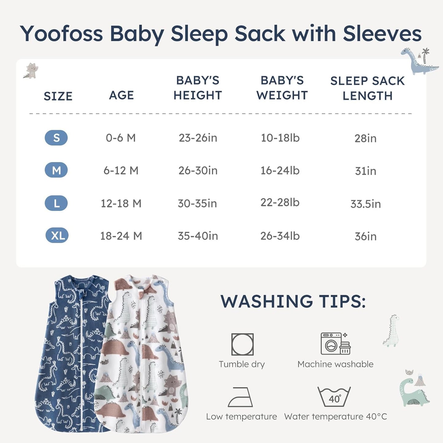 Yoofoss Baby Sleep Sack - 1.5 Tog Fleece Wearable Blanket with 2-Way Zipper | 0-6 Months, Soft & Warm