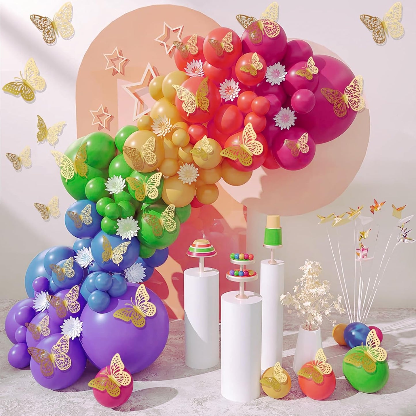 Pymin Butterfly Wall Decor 12 PCS, 3D Butterflies Stickers for Party Decorations with Magnets (Gold, 12)