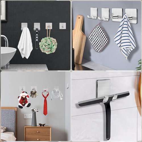 CGBE 4 Packs Shower Hooks for Inside Shower, Self Adhesive Shaver Holder Hanger Hook for Bathroom Damage Free Wall Hooks for Razor Loofah Sponge