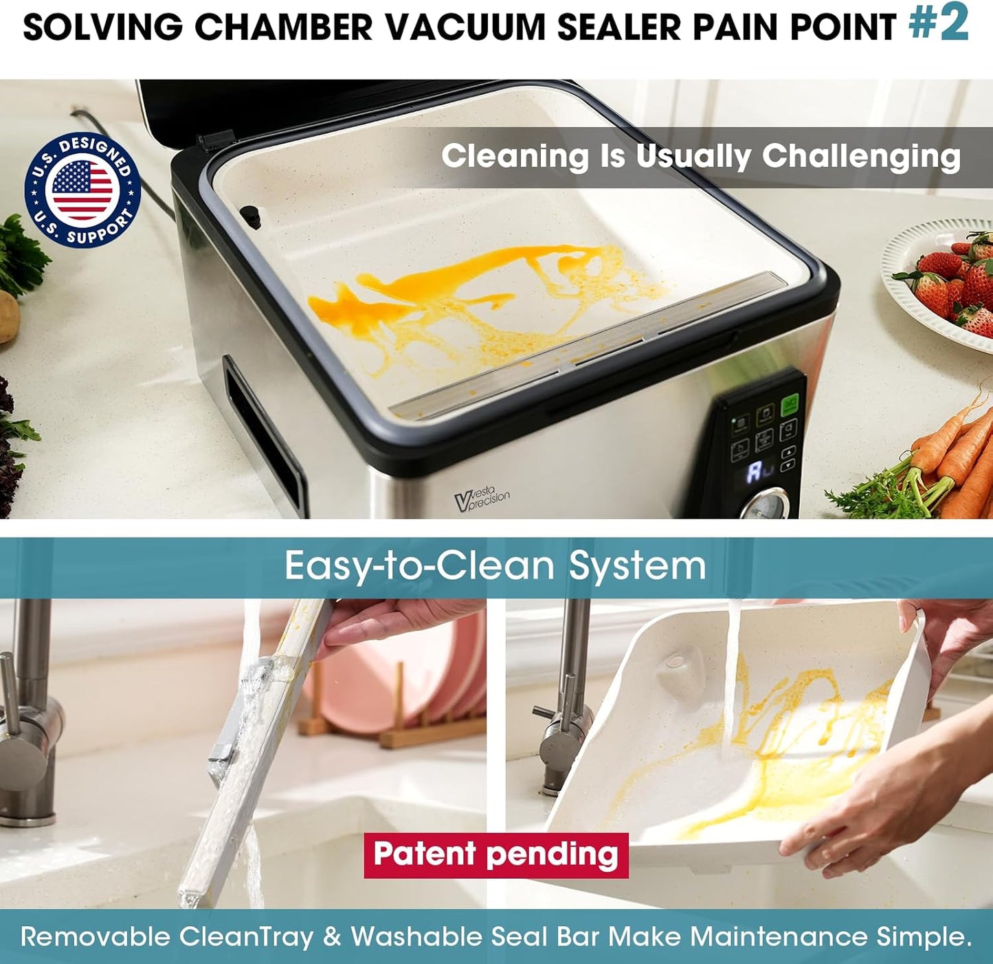 Vesta Precision 12” Chamber Vacuum Sealer - Smart Auto Vacuum & Easy-Clean System for Liquids, Meats & Sous Vide | V553