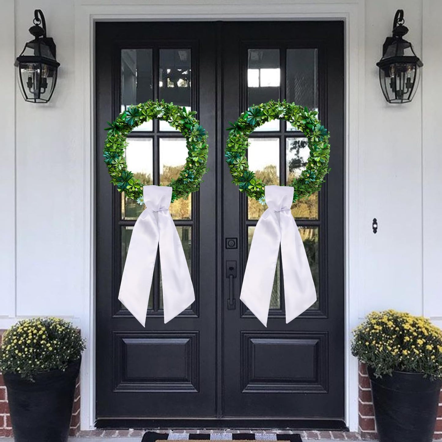 Skiennix Wreath Sash - Blank White for Monogram Embroidery | 5'' W x 54'' L | Front Door Decor (2 Pack)