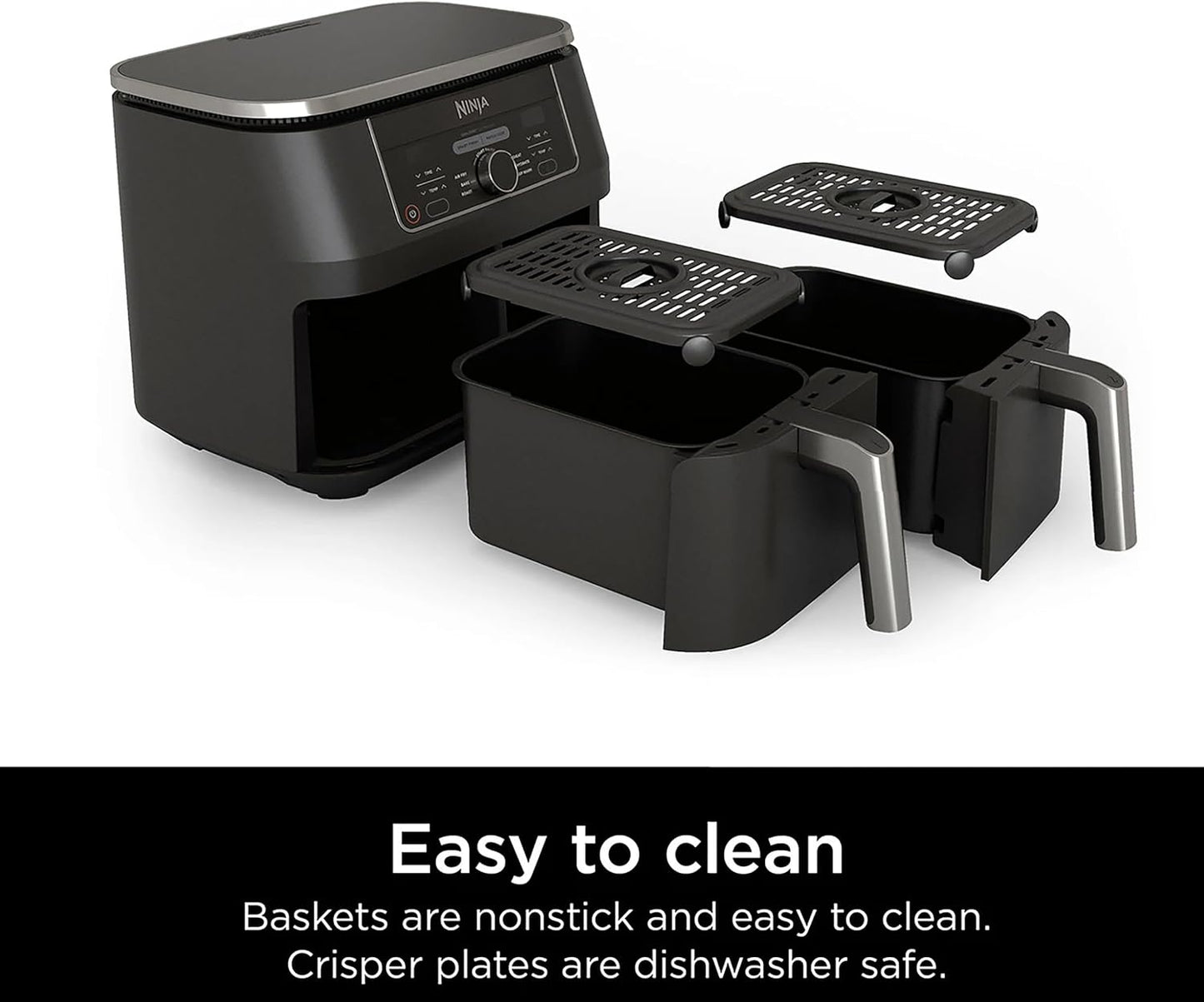 Ninja AD150 Foodi 8 Quart DualZone Air Fryer - 6-in-1 with 2 Baskets for Quick, Easy Meals - Black (Renewed)