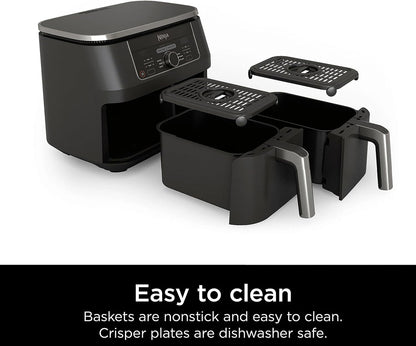 Ninja AD150 Foodi 8 Quart DualZone Air Fryer - 6-in-1 with 2 Baskets for Quick, Easy Meals - Black (Renewed)