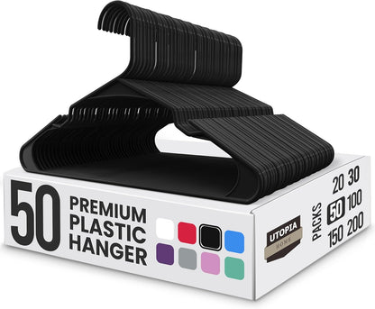 Utopia Home Plastic Hangers - 50 Pack Space-Saving Non-Slip Clothes Hangers for Closet Organization | Black