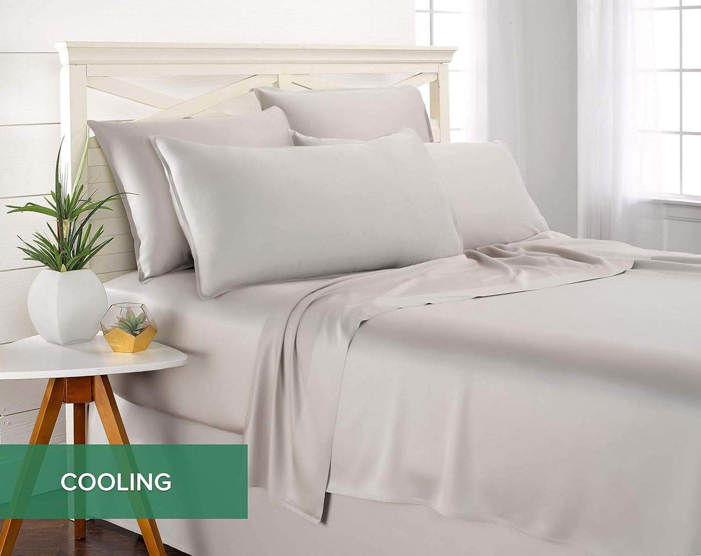 Pure Bamboo Full Bed Sheet Set - 100% Organic Viscose, Luxuriously Soft & Cooling | Silver Pearl, 2-Year Quality Promise