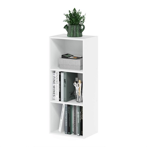 Furinno LUDER Book Shelf, 3-Cube Bookshelf, Bookcase with Open Shelves, 9.3 x 12 x 31.5, Easy Assembly, for Living Room, Bedroom, Home Office, White