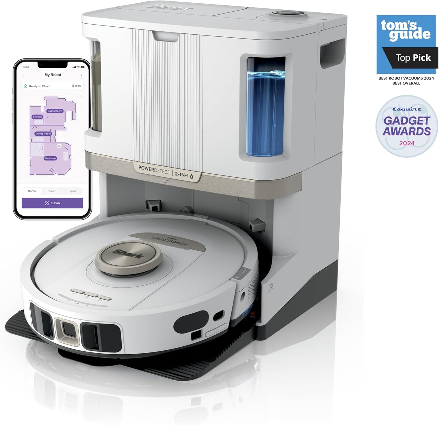Shark PowerDetect 2-in-1 Robot Vacuum & Mop - Powerful Suction for Carpets & Hard Floors | Self-Empty Base | White | AV2800ZE
