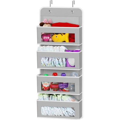Simple Houseware 4 Clear Window Pocket Over Closet Door Storage Hanging Organizer for Bedroom, Bathroom, Pantry, Gray