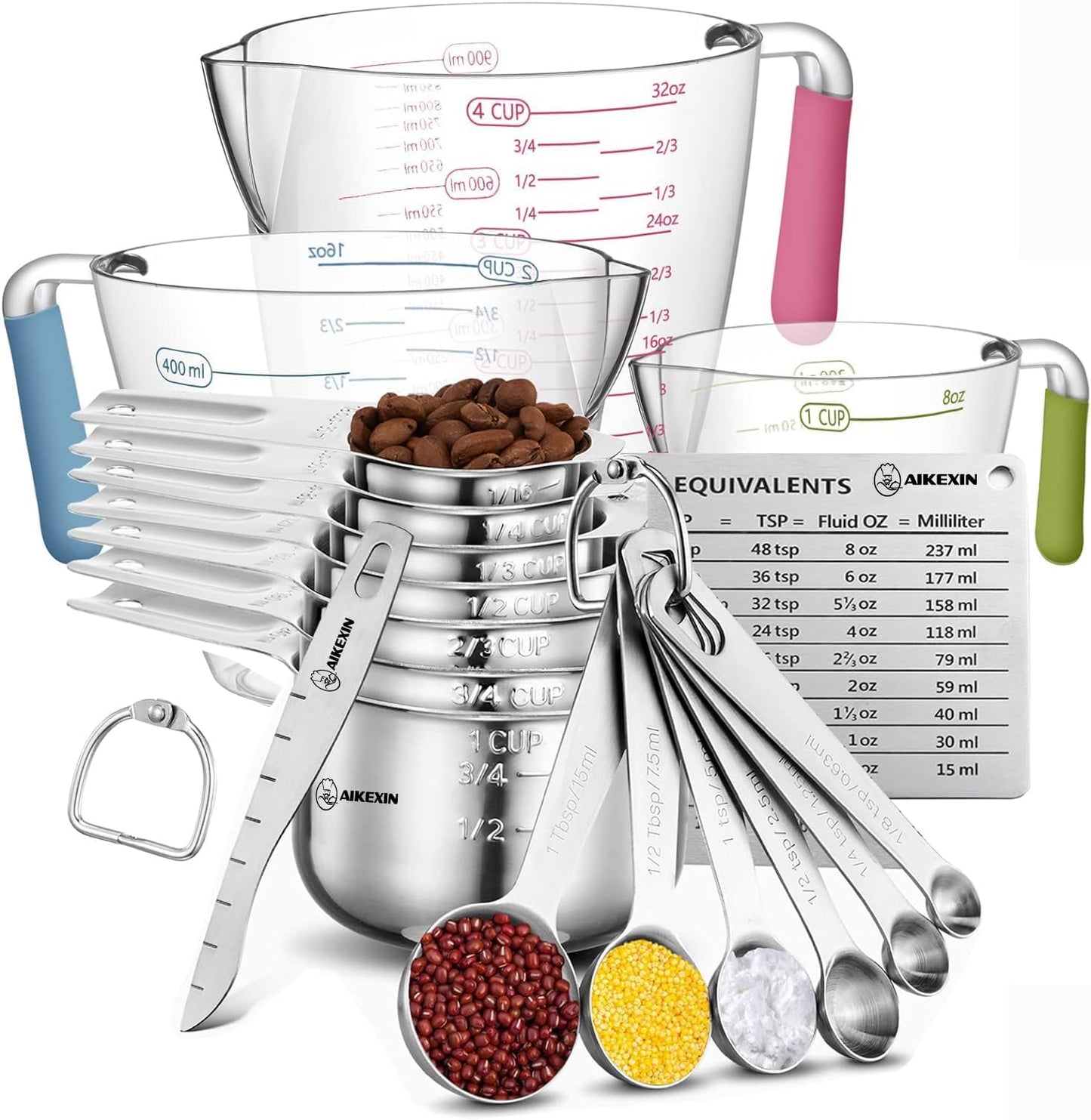 Skiennix 20-Piece Measuring Cups and Spoons Set - Stainless Steel & Plastic for Accurate Cooking & Baking