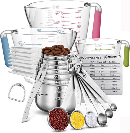 Skiennix 20-Piece Measuring Cups and Spoons Set - Stainless Steel & Plastic for Accurate Cooking & Baking