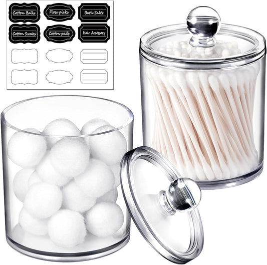 SheeChung Clear Acrylic Qtip Holder - Shatterproof Bathroom Organizer Canister for Cotton Swabs & Balls