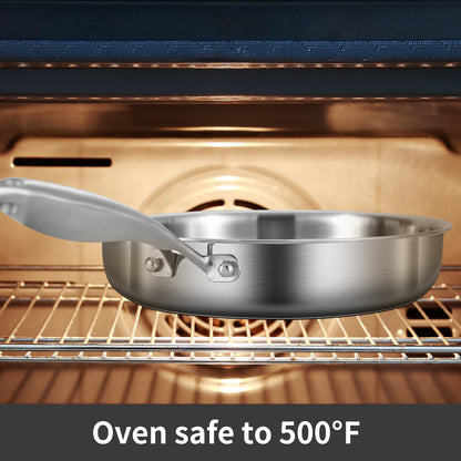 LOLYKITCH 6 QT Tri-Ply Stainless Steel Sauté Pan with Lid,Deep Frying Pan,Large Skillet,Jumbo Cooker,Induction Cooking Pan,Oven Safe and Detachable Handle.
