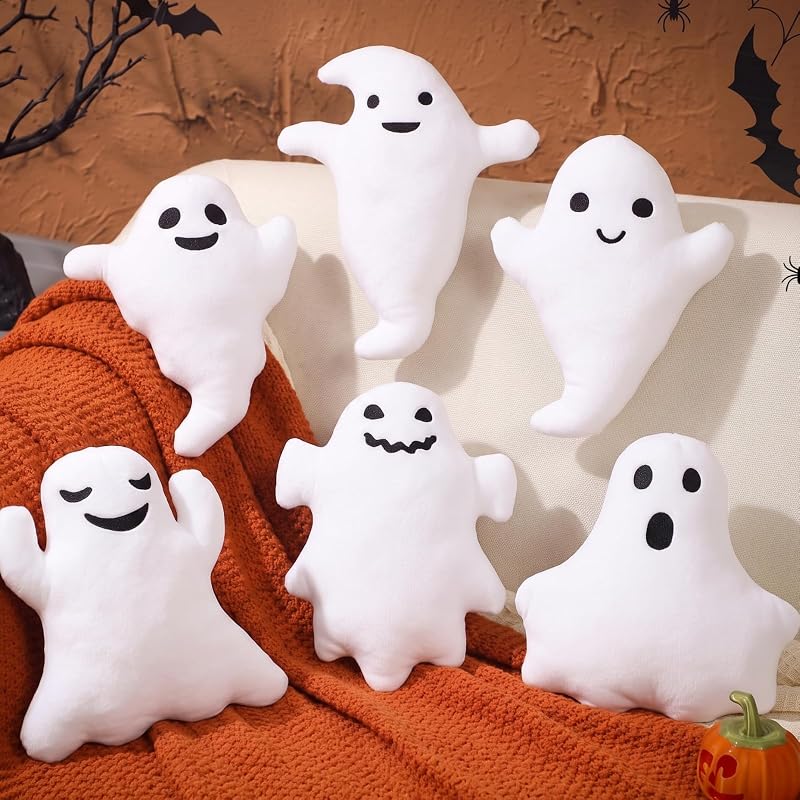 9-Inch Ghost Plush Toy Set - 6 Pack Halloween Decorative Stuffed Animals