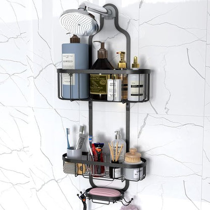 Kadolina Shower Caddy - Over-The-Showerhead Bathroom Organizer with Soap Dish & Hooks | Black