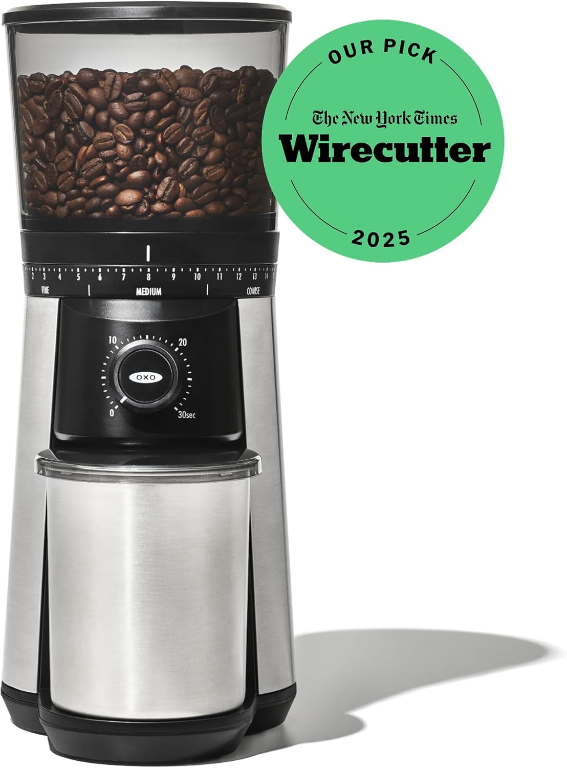 OXO Brew Conical Burr Coffee Grinder - One-Touch Automatic Grind with Stainless Steel Burrs - Silver Finish