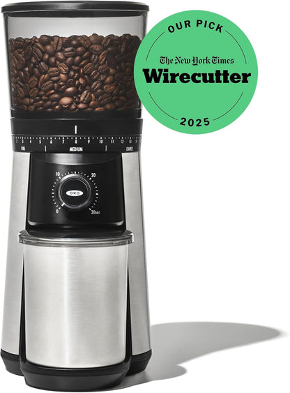 OXO Brew Conical Burr Coffee Grinder - One-Touch Automatic Grind with Stainless Steel Burrs - Silver Finish