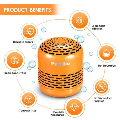 Purriko Refrigerator Deodorizer,Lasts up to 10 Years,Refrigerator Odor Eliminator,Fridge Deodorizer,More Effective Than Baking Soda Bamboo Air Purifying Bags,Orange