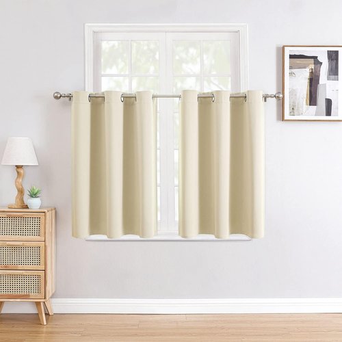 ChrisDowa Small Window Curtains - Grommet Thermal Insulated Room Darkening Panels (Beige, 34 x 36 Inch)