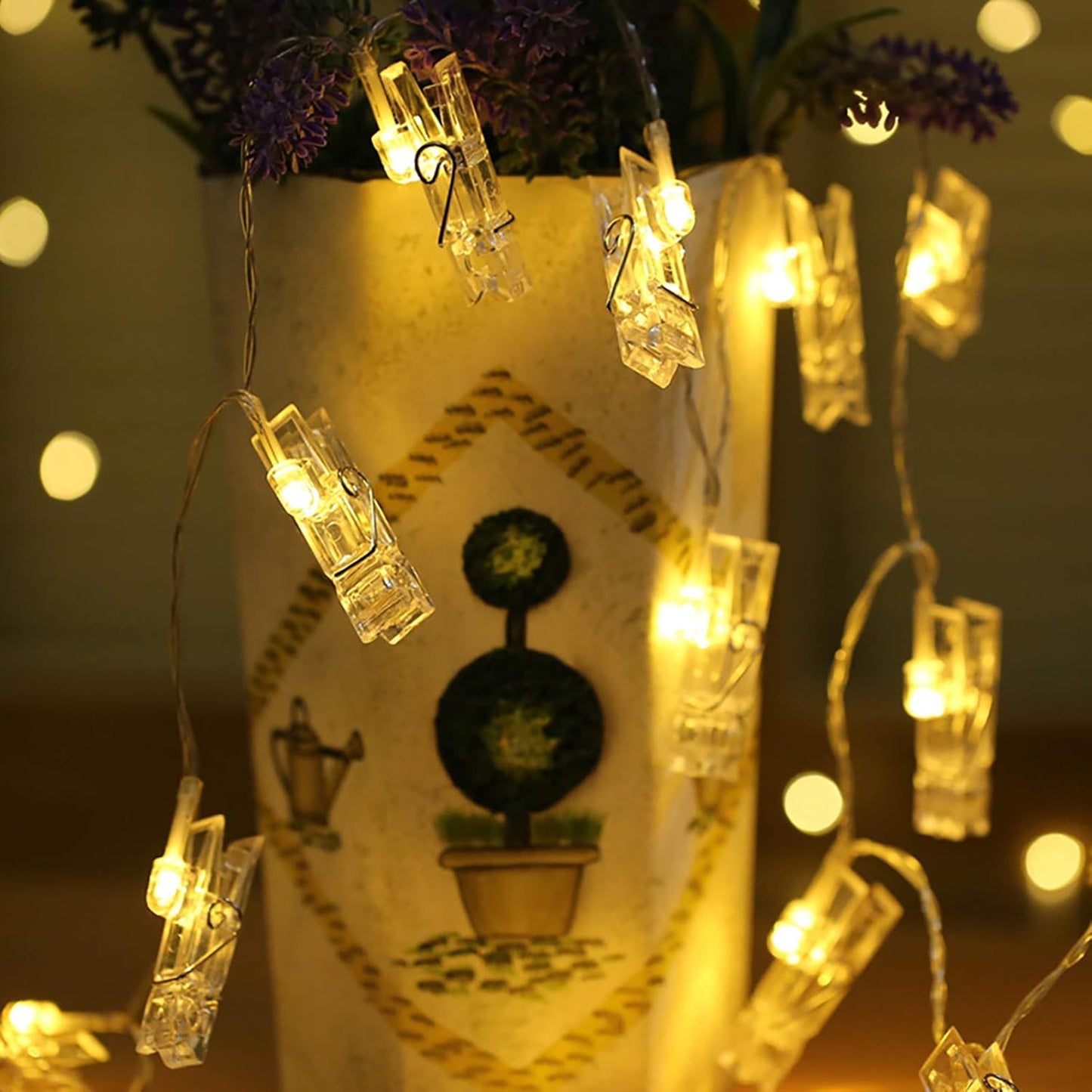 Photo Clips String Lights - 20 LED Fairy Lights with Clips | 9.8Ft Battery Operated Warm White for Home Décor