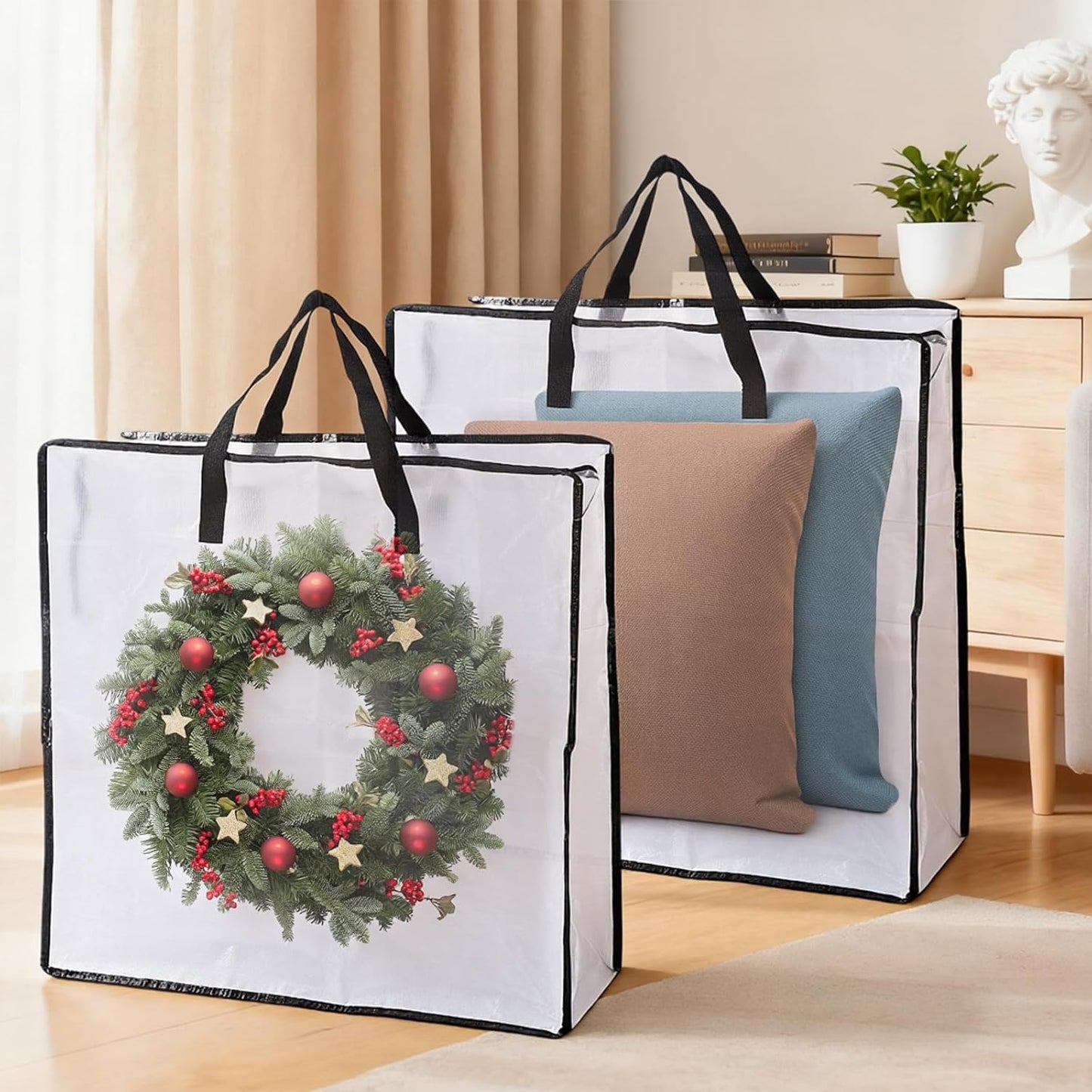 Regine Switzerland Wreath Storage Container - 25-Inch Durable Polyester Bag with Handles for Holiday Decorations