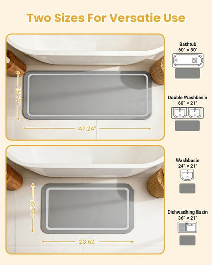 Soft Diatomaceous Earth Bath Mat, Quick Dry Bathroom Mats 2 Piece, Gray Super Absorbent Bath Mat Set, Washable Non Slip Bathroom Rugs, Stone Bath Mats Alternative, 15.74" x 23.62" Plus 15.74" x 47.2"