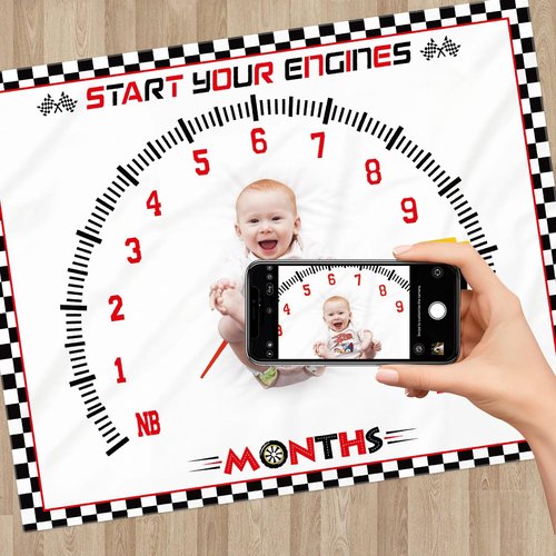 Gicoherero Racing Car Baby Monthly Milestone Blanket for Boy Little Monthly Growth Chart Sports Nursery Blanket 1 to 12 Months Photography Backdrop Prop for Newborn Baby Boy Soft Plush Fleece