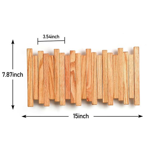 GOGREEBELL Hardwood Wall Mounted Piano Coat Rack| Coat Rack Wall Mount | Flip Down Wall Hook Rack 4 Hooks| Entryway Wall Storage with Hooks,Made of Oak.Hook to Hook 3.54 inch spacing