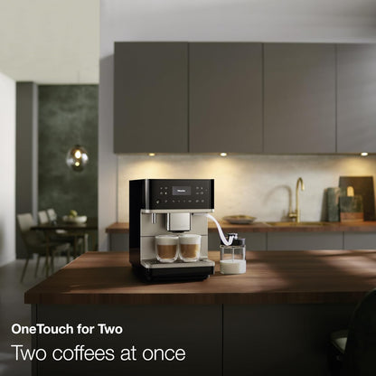 Miele CM 6360 MilkPerfection Coffee Machine - OneTouch for Two, WiFi-Compatible, Obsidian Black CleanSteel