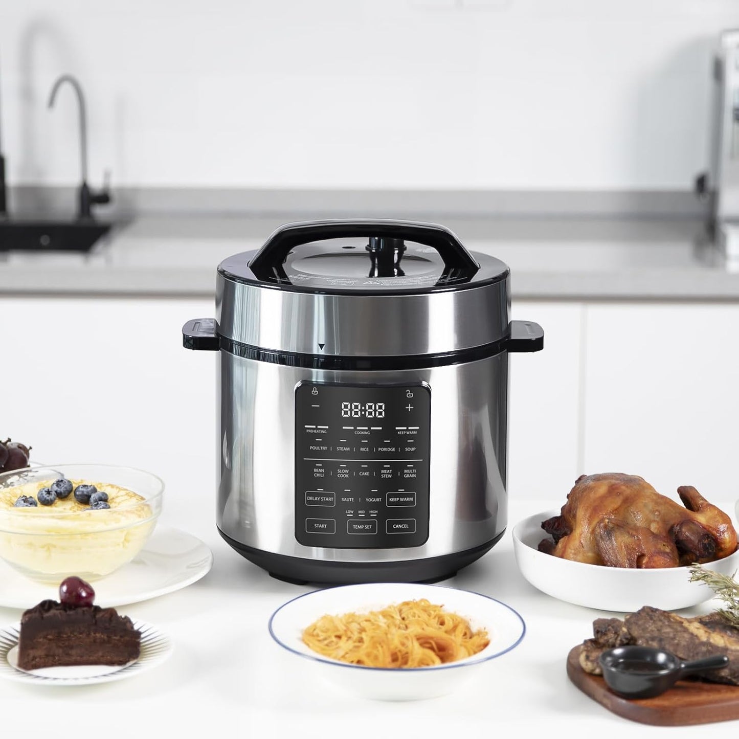Sweetcrispy 6 QT Electric Pressure Cooker - 12-in-1 Multi-Function Digital Cooker | Stainless Steel Silver